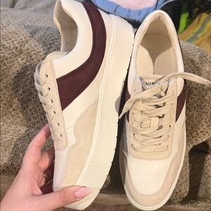 VINCE Cream and Burgundy Casual Sneakers